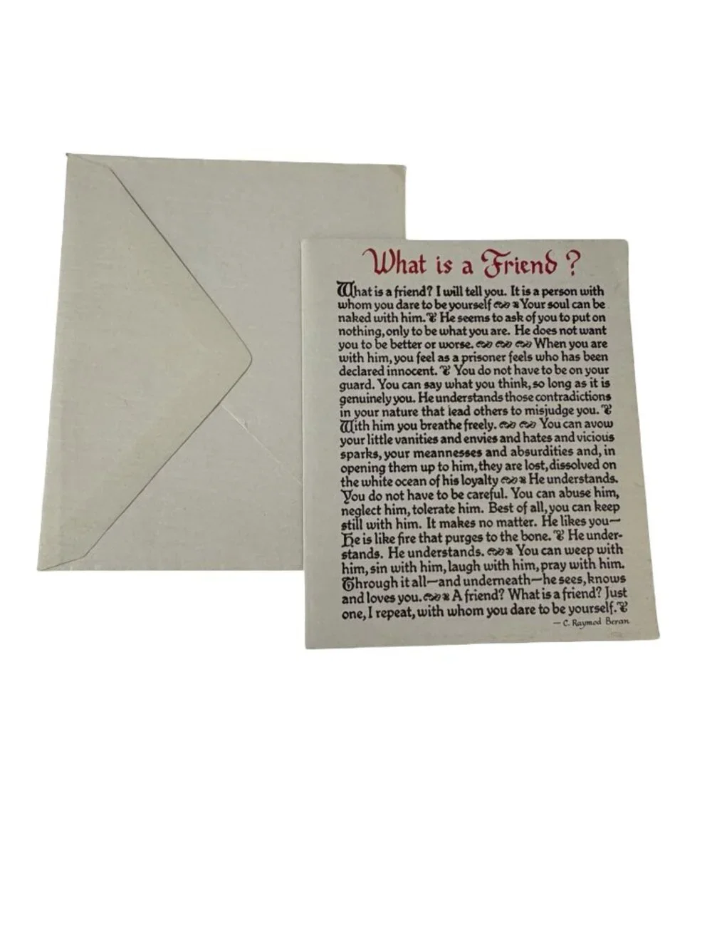 Vintage 1974 Blue Mountain Arts What Is a Friend C Raymond Beran Card Envelope